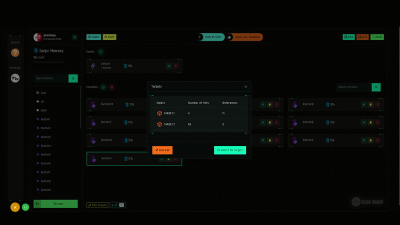 Bulk Edit in action: pick the old target, pick the new one, confirm.