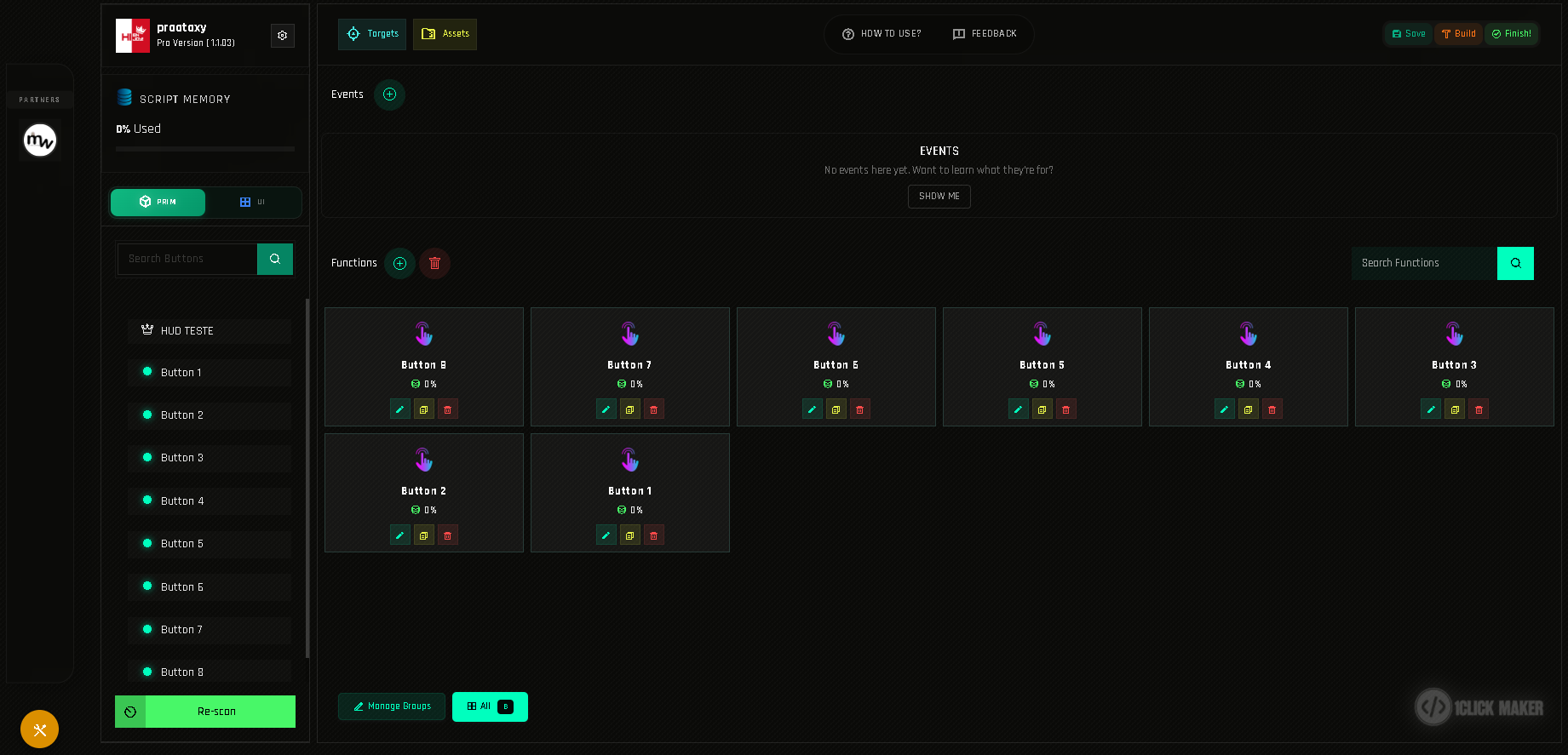 The PRIM / UI switch in the left column. Prim Mode lists the linked prims.